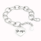 The “Grateful” Sterling Silver Linked Bracelet with Heart Charm